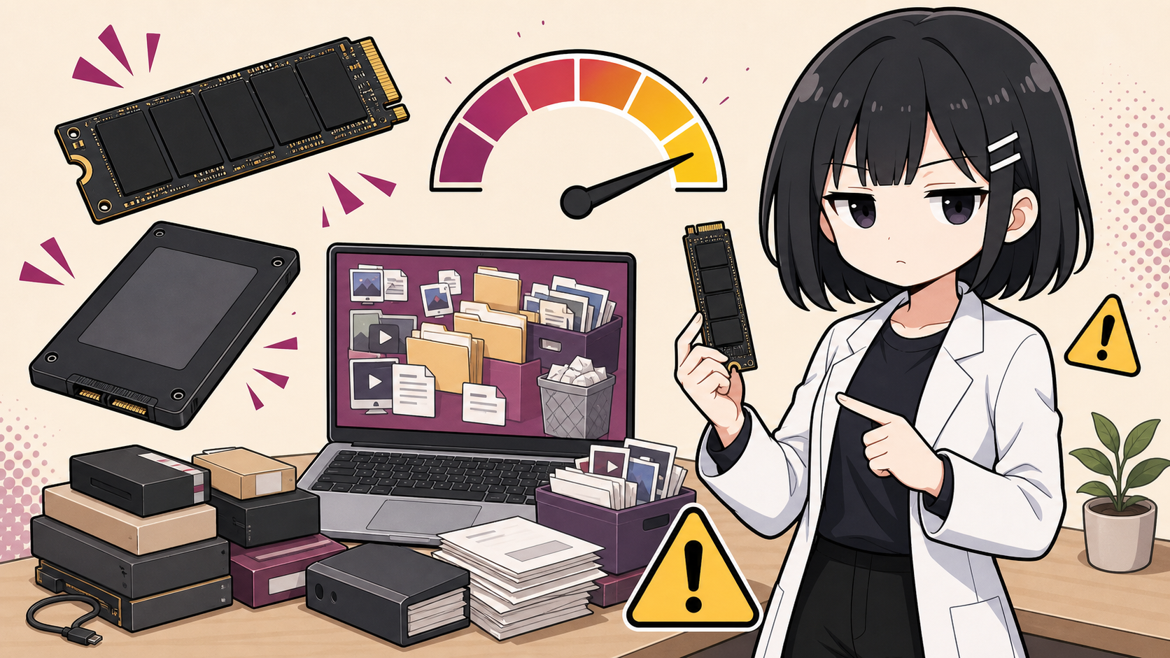 M.2 SSDと2.5インチSSD、容量不足を確認する挿絵